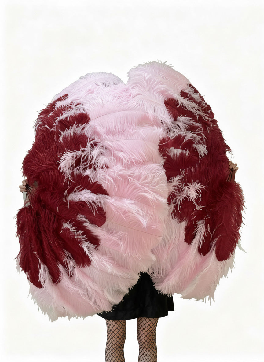 The Half-Moon Master Mix Color Fan - 180° Triple Layer Ostrich Feather Fan 35"x 69"