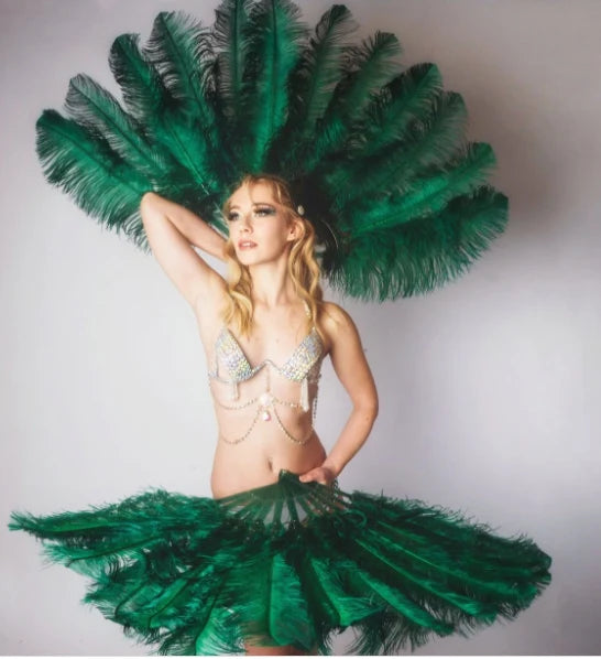 BurlyLuxe Advanced 2 Layer Ostrich Feather Fan