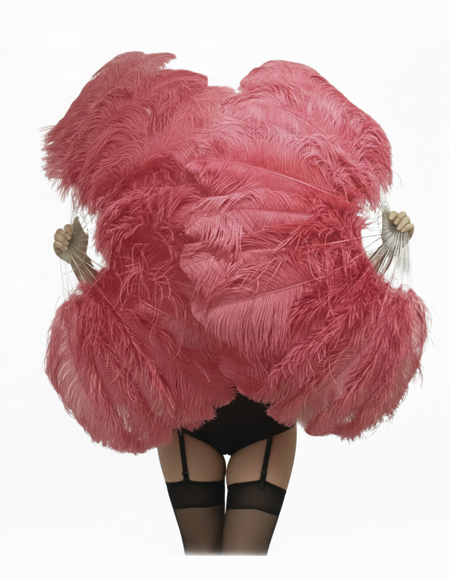 The Half-Moon Beginner's Double-Sided Stage Fan - 180° Single Layer Ostrich Feather Fan 25"x52"