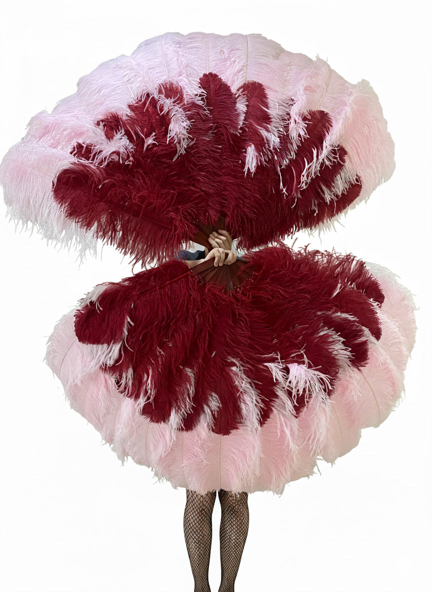 The Half-Moon Master Mix Color Fan - 180° Triple Layer Ostrich Feather Fan 35"x 69"