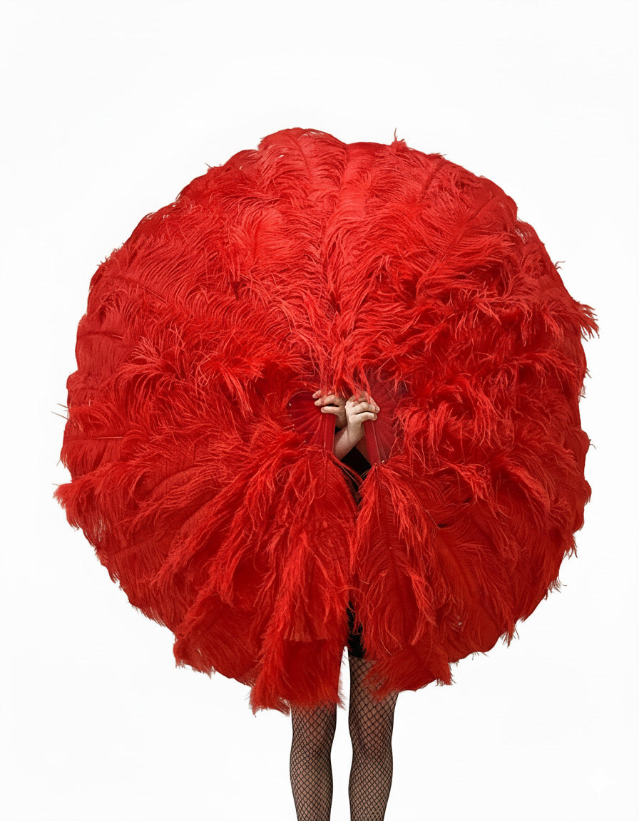 The Half-Moon Master Fan - 180° Triple Layer Ostrich Feather Fan 35"x 69"