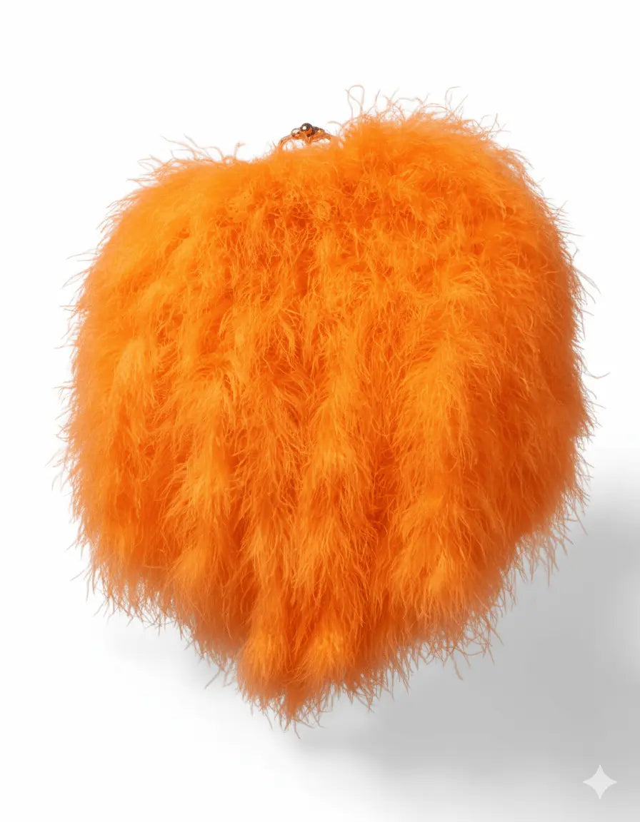Professional burlesque waterfall fan with orange ostrich feathers