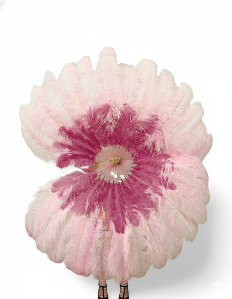 The Half-Moon Advanced Mix color Fan -  180°  2 Layer Ostrich Feather Fan 30"x60"