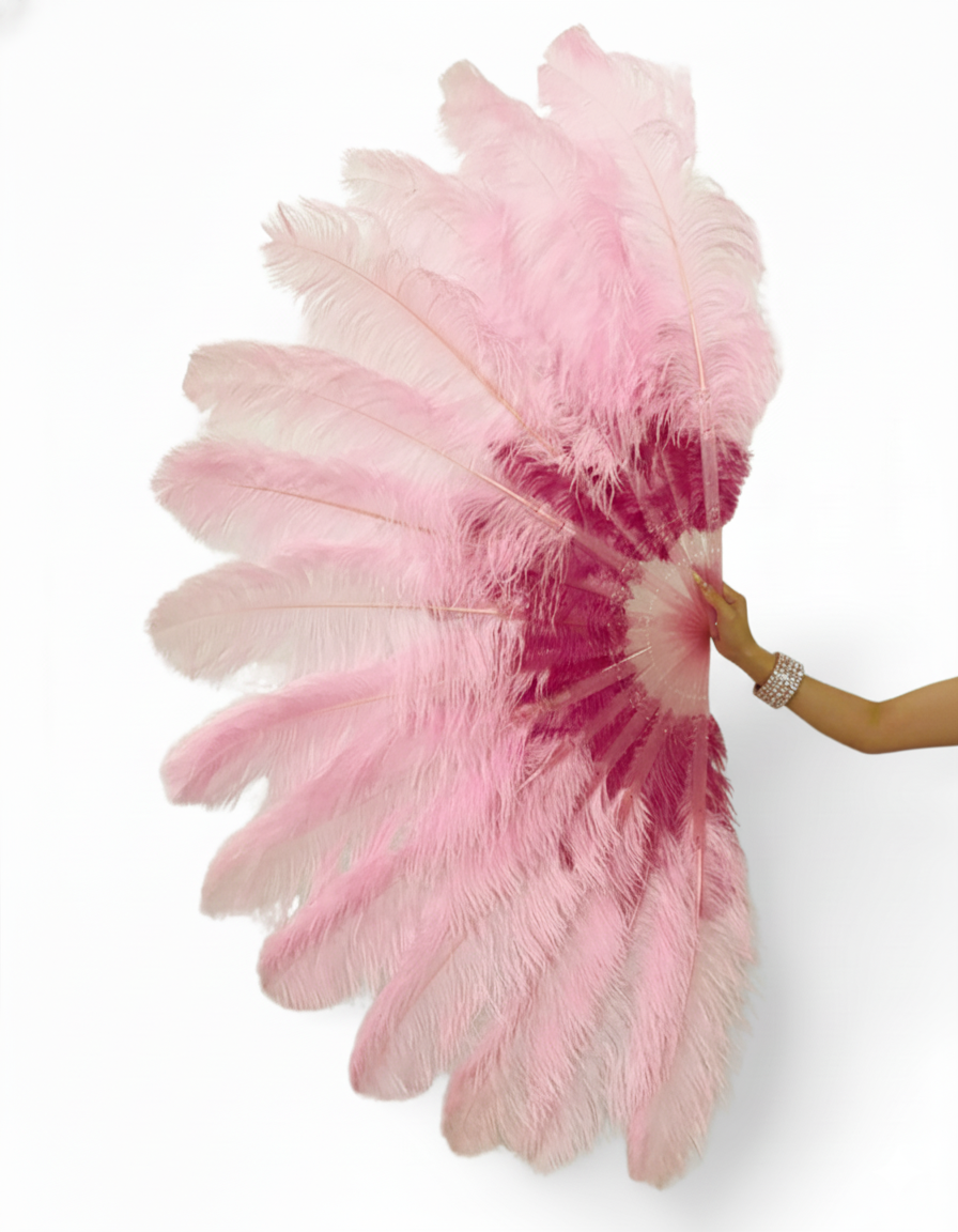 The Half-Moon Advanced Mix color Fan -  180°  2 Layer Ostrich Feather Fan 30"x60"