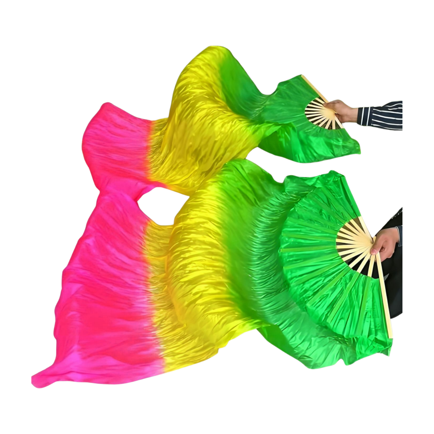 Green & Yellow & Pink - Silk belly dance fan