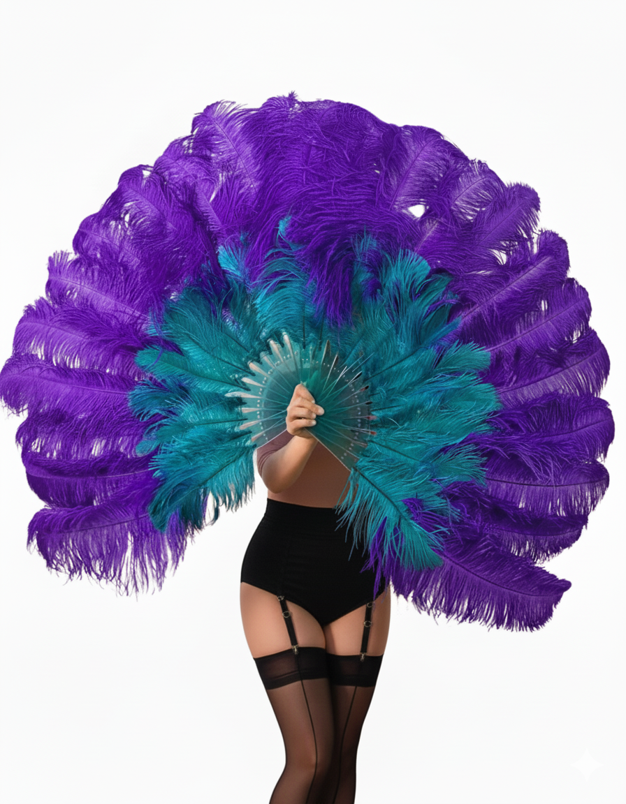 2 Layer Advanced mix color Ostrich Feather Fan 30"x54"