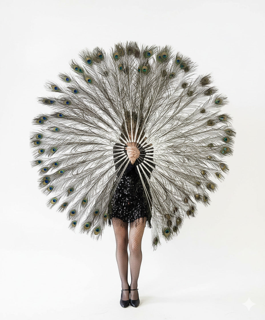 BurlyLuxe Stage-Grade Custom Color Peacock Feather Fan